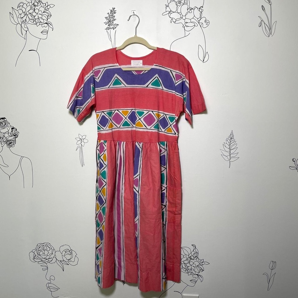 90s Printed Pink Dress FREEMAN DESIGNS